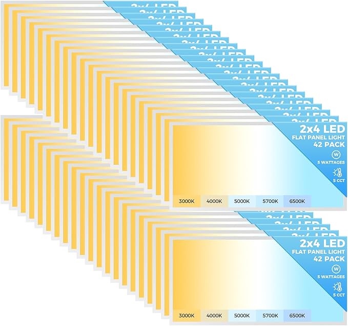 AIKVSXER 42 Pack 2x4 LED Flat Panel Light, Bright 9100LM Office Kitchen Flush Mount Ceiling Light Fixtures,Dimmable,Switchable 5CCT 3000K/4000K/5000K/5700K/6500K, 5 Wattages 30W/40W/50W/60W/70W