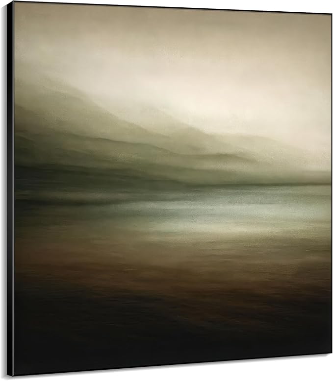 36"x36" Large Framed Wall Art - Tranquil Horizon Landscape Minimalist Misty Lake Scene (Frame Assembly Required)