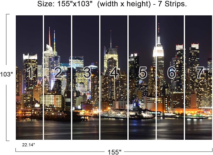 Cliouar-Wall Mural Wallpaper for Bedroom Living Room - Manhattan Night View New York City Photo 3D Mural 155" x 103" (Not Self-Adhesive)