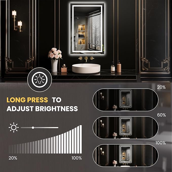 LOAAO 20"x30" LED Mirror for Bathroom, Lighted Bathroom Mirror with Lights, Anti-Fog, Dimmable, Memory Function, Easy to Install, Clear Reflection