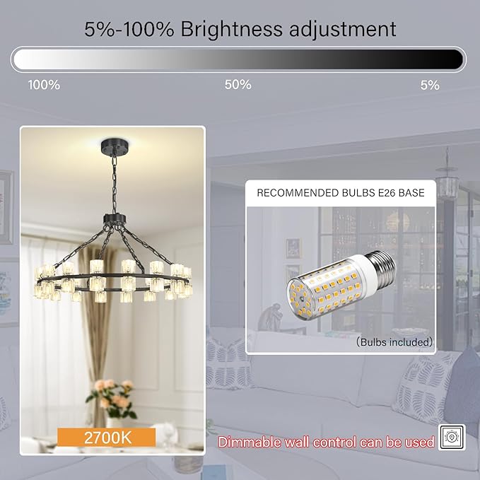 Black Wagon Wheel Chandeliers Modern 32-Lights Black Round Chandelier Crystal Chandeliers for Dining Room,Living Room Vintage Chandelier for Foyer Hallway