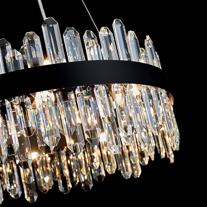 Black Modern Oval Crystal Chandelier, 16-Lights Luxury Chandeliers 2-Tiers K9 Crystal Chandelier Pendant, Light Fixture G9 Lights for Dining Living Room Entryway Kitchen Dia 23 inch