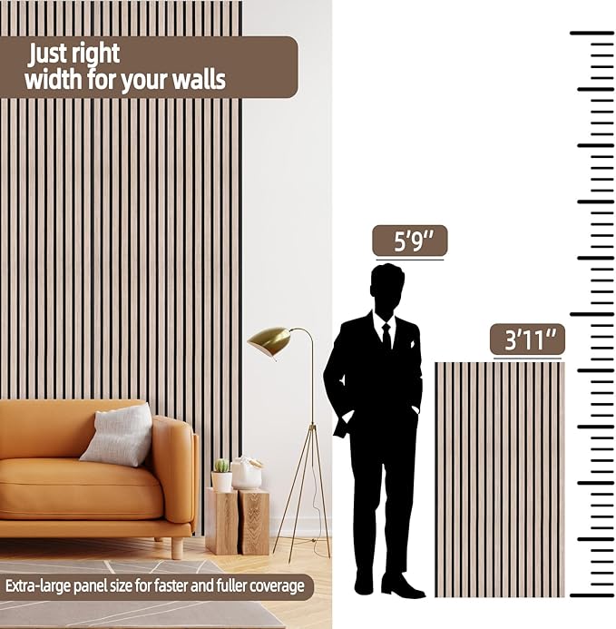 Acoustic Wall Panel - Walnut Wood Slat Soundproof Panel for Interior Wall Decor, 47.2" x 23.6", Modern Design