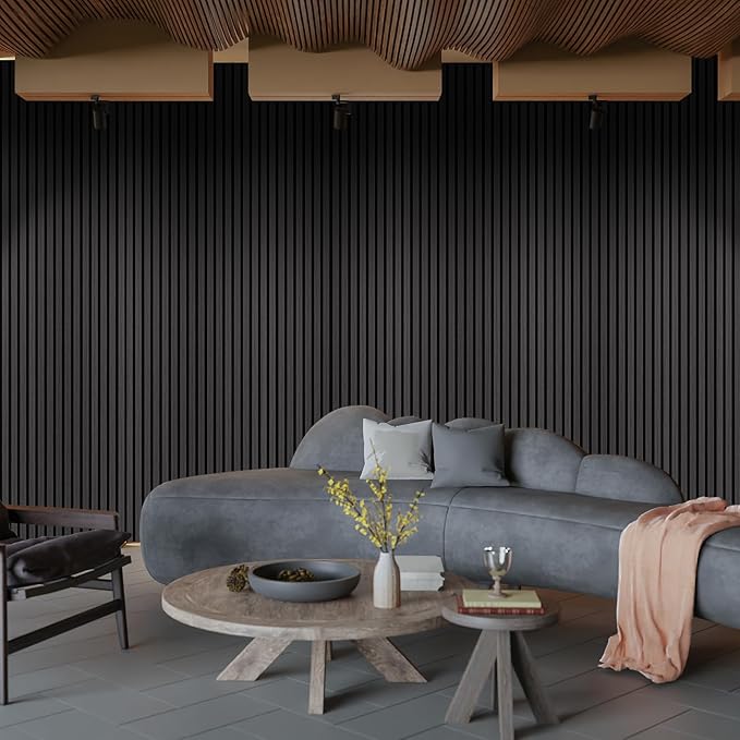 Art3dwallpanels Wood Slat Wall Panel, 108'' x 13'' Wood Panels for Wall 2 Pack 3D Soundproof Wall Panels, Large Acoustic Panels for Interior Ceiling and Wall Decor Noise Reduction,Smoky Wood