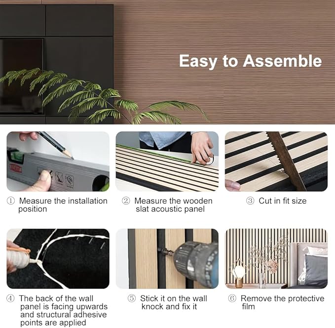 4PCS Acoustic Wood Slat Wall Panels for Wall Decor and Ceiling 3D Fluted Sound Absorbing Panel Soundproof with Wood Finish 108"×6" (Maple Light)