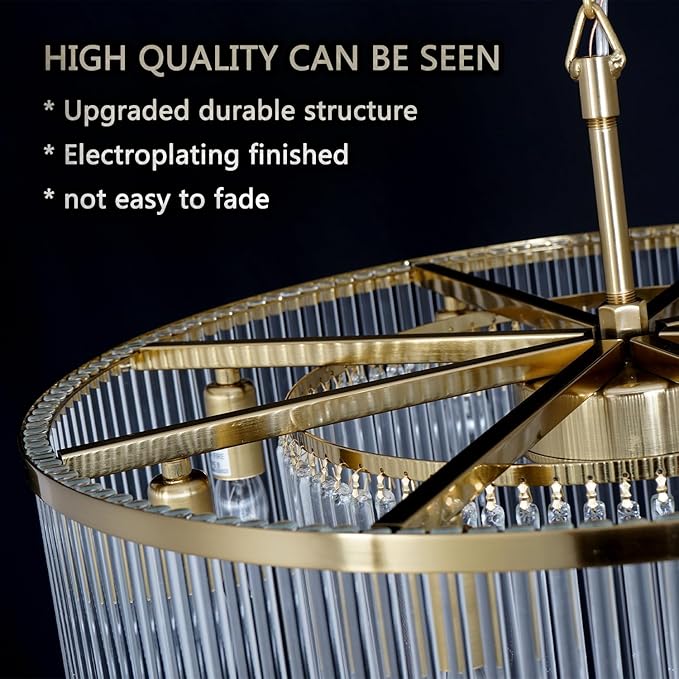 Modern Chandeliers Brass Glass Chandelier Lighting 8 Lights Round Dining Chandelier Light Fixture Ceiling Entryway Bedroom Kitchen Foyer 23.6"