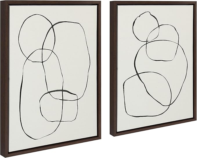 Kate and Laurel Sylvie Modern Circles and Going in Circles Framed Canvas Wall Art Set by Teju Reval of SnazzyHues, 2 Piece Set 18x24 Natural, Beautiful Abstract Minimalist Wall Art
