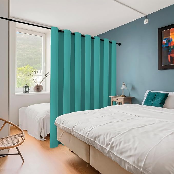 ChrisDowa Room Divider Curtain 90 Inches Long, Wide Blackout Sliding Door Curtain for Bedroom, Room Darkening Privacy Window Curtain for Patio Door (1 Panel Set, Teal, 100 x 90 Inch)