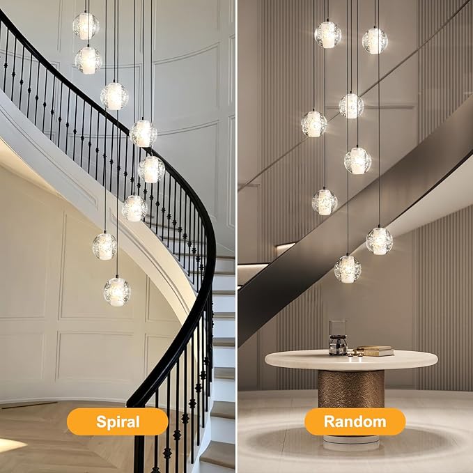 Modern Crystal Chandelier for Staircase 79" Long Black Stairwell Chandelier for Foyer Adjustable High Ceiling Lighting Fixture for Living Room Hallway Entryway Staircase