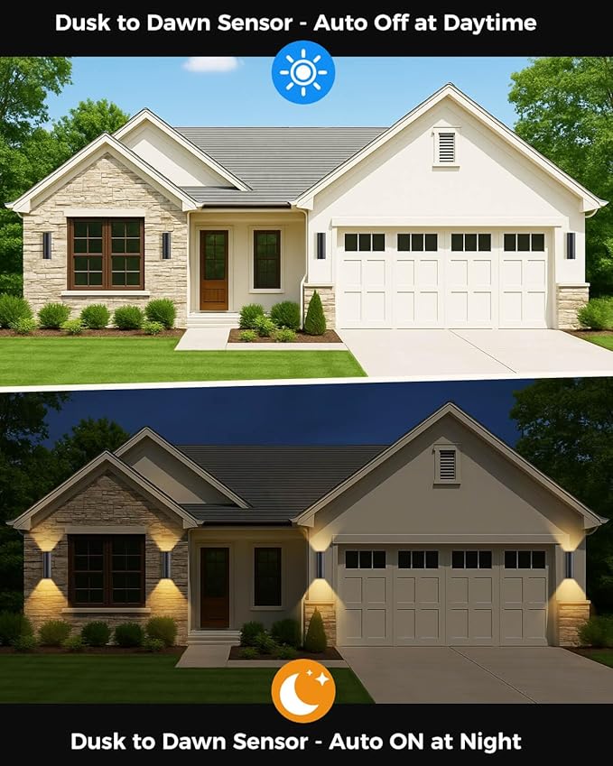 KIZON Modern Outdoor Wall Lights with Dusk to Dawn Sensor, Cylinder Outdoor Light Fixture Wall Mount with Matte Black Finish, Outside Sconce Lights for House Porch with Bulbs Included, ETL Listed