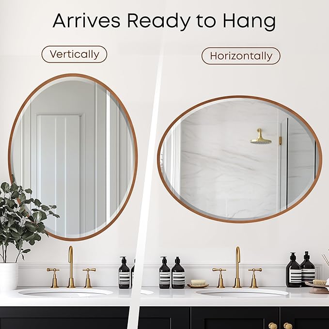 OVALCREST - Oval Wooden Beveled Wall Mirror for Home Decor, Bathroom, Vanity, Bedroom, Living Room, Hallway - London Style (Gold Spray) 31.1 x 25.1