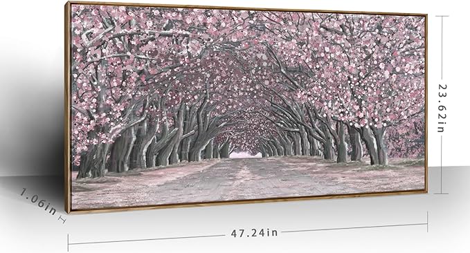 Nicetop Framed Canvas Wall Art – Pink Cherry Blossom Tree Tunnel Canvas Print Romantic Floral Landscape Artwork Abstract Forest Picture for Bedroom Living Room Girls Women Wall Decor Large Size 48x24 Inch