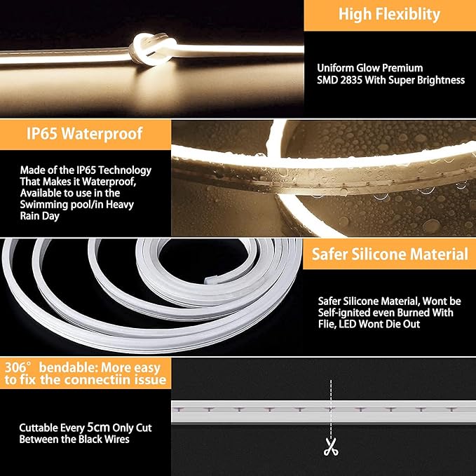 Lamomo LED Strip Lights Neutral White, 32.8Ft Dimmable LED Rope Lights, 4500K Waterproof Silicone LED Neon Lights for Bedroom Indoor Home Decor (Power Adapter Included)