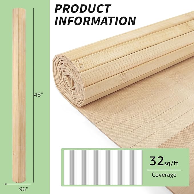 Art3d 48 x 96 Inch Natural Bamboo Wall Panel for Interior Wall Decor, Flexible Pole Wrap Wainscoting Wall Cladding Paneling for Living Room, Bedroom, Office, Kitchen Island, 2-Pack, Light-carbonized