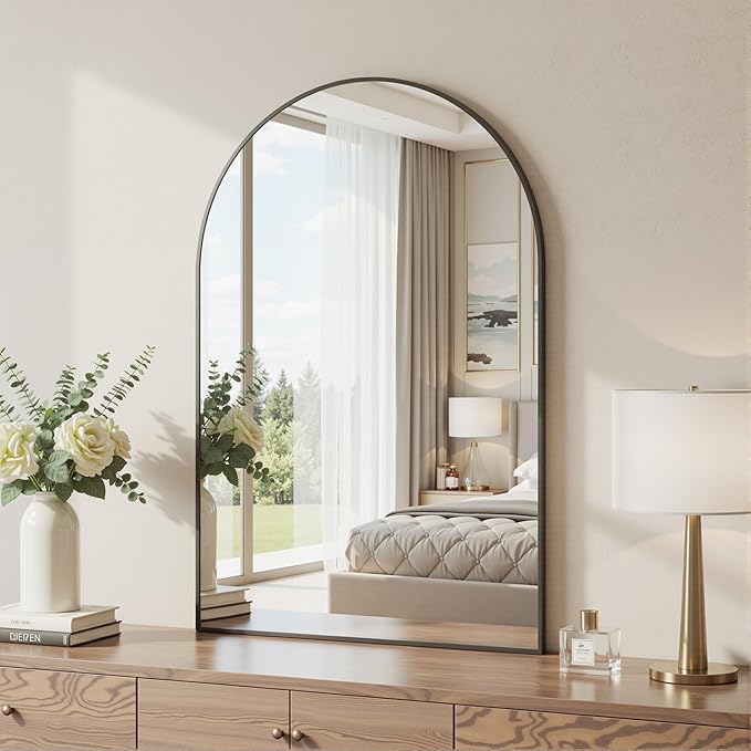 Antok Wall Mirror, 24"x36" Bathroom Vanity Mirror, Anti-Rust HD Tempered Glass, Wall Mounted Mirrors for Living Room, Entryway, Black Frame, Arched