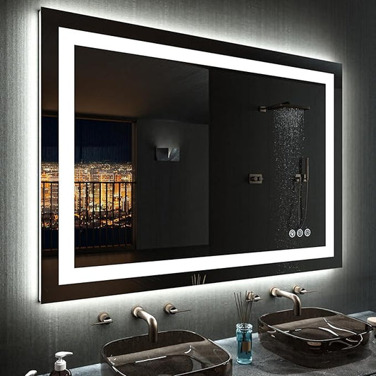 LOAAO 48"X40" LED Bathroom Mirror with Lights, Anti-Fog, Dimmable, RGB Backlit + Front Lighted, Bathroom Vanity Mirror for Wall, Memory Function, Waterproof, Tempered Glass