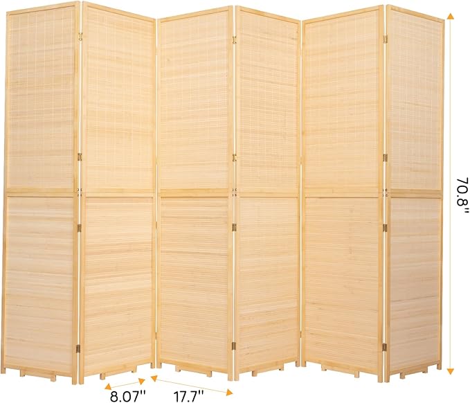 Bamboo Room Divider Folding Privacy Screens, Wall Divider for Room Separation, Portable Room Partitions and Dividers, 5.6FT Bamboo Mesh Woven Room Divider Panel (Beige, 6 Panel)