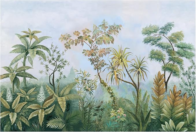 Cliouar-Tropical Plants Southeast Asia Oil Painting Forest Wallpaper Mural Bedroom Living Room Decoration 158" x 110"(Not Self-Adhesive)