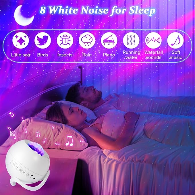 Northern Galaxy Light Projector with Bluetooth & White Noise Sounds, 60+ Lighting Modes & 5 Moon Effects, Star Projector Lights with Remote for Bedroom Decor, Kids Room Ceiling, Gift for Kids & Adults
