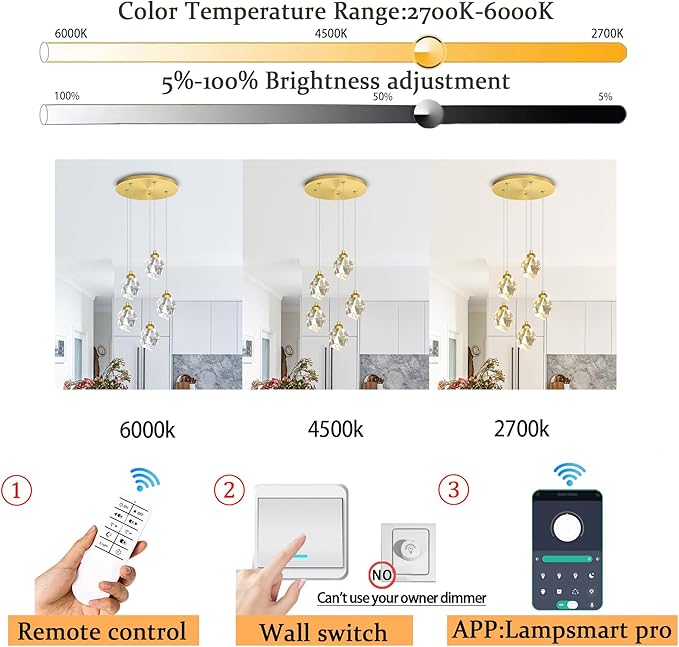 5-Light Raindrop Pendant Light, Gold Kitchen Island Hanging Light Fixtures, Modern Art Raindrop Clear Solid Crystal Chandelier for Dining Room Living Room Foyer