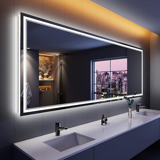 96 x 36 Inch LED Bathroom Mirror with Lights, Backlit and Front Lighted Bathroom Mirrors for Wall, Anti-Fog Dimmable Memory Shatterproof LED Vanity Mirror for Bahtorom