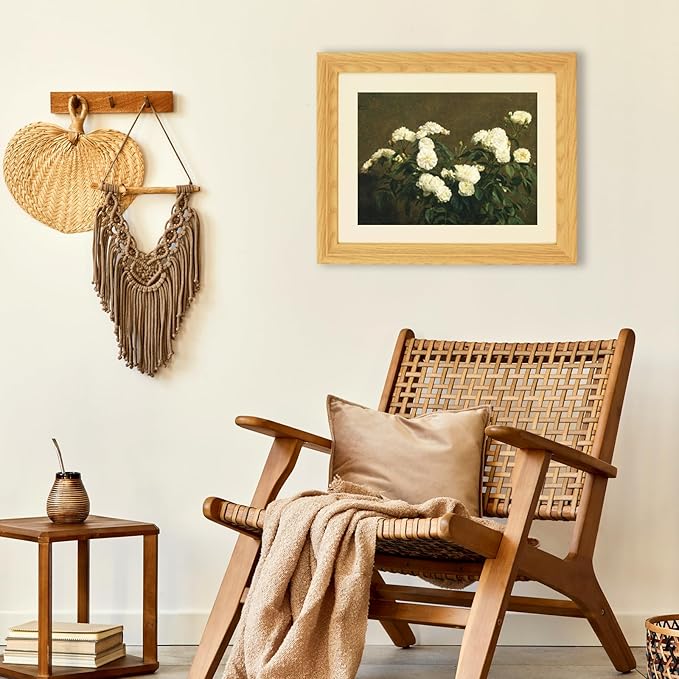 Brivoria Framed Canvas Wall Art Vintage Decor, Antique Botanical Floral Print Showing White Roses and Autumn Rustic Background for Entryway Hallway Reading Nook Office or Bathroom Decoration, 13"x16"