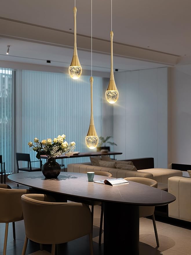 3-Light Gold Chandelier with Dimmable Ceiling Light Crystal Pendant Light for Kitchen Island, Dining Room, Living Room, Entry Hallway