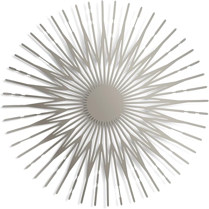 NEODECO Single Sun Metal Wall Art, Geometric Sun Decor, Metallic colors, Large 3D wall sculpture, model A (Silver, Large)