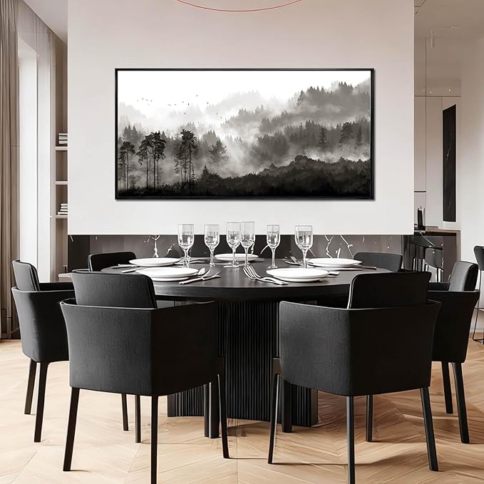 Black and White Framed Wall Art Tree Wall Decor Contemporary Photo Prints 29"x58" Kitchen Artwork Home Decorations for Living Room