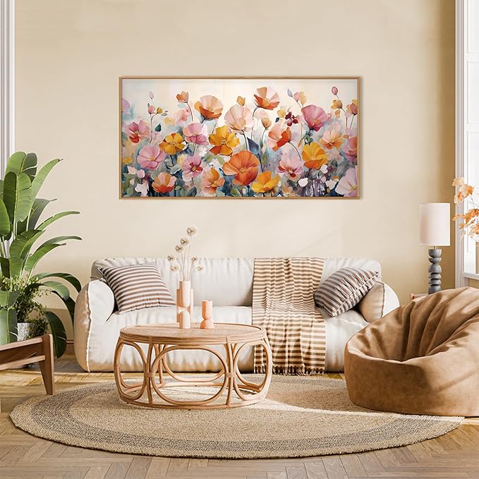 Nature Pink Floral Framed Canvas Wall Art Set,Boho Colorful Wildflowers Botanical Wall Decor, Modern Aesthetic Bohemian Flowers Art Print for Living Room,Bedroom-20 x40