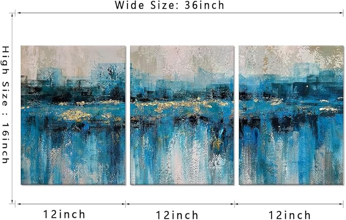 MAMAGO Modern Art Wall Decor Blue City Abstract Picture Print Painting for Living Room Bedroom Office Wall Art Framed Easy to Hang-12”W x 16”Hx3pcs