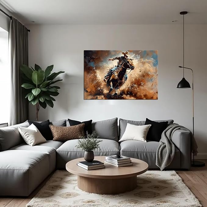 Cowboy Wall Art for Bedroom Living Room Office Home Decoration Prints Desert Southwestern Pictures Vintage Western Artwork Painting Framed(28L" x 44W")