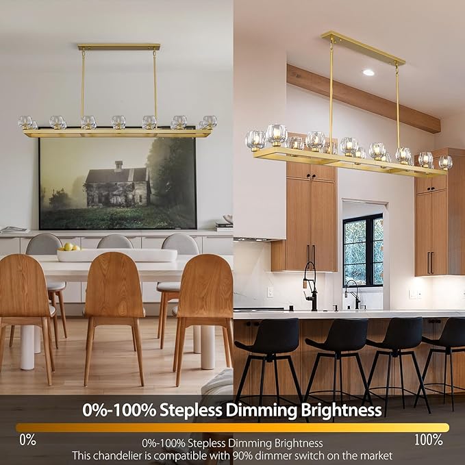 72 Inch Brass Rectangle Wagon Wheel Chandeliers, Gold Chandelier for Dining Room Over Table, Modern Crystal Long Chandelier for High Ceiling, Farmhouse Large Linear Chandeliers for Kitchen Island