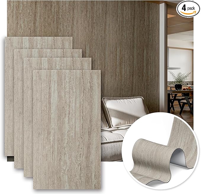 3D Wall Panels Faux Stone Wall Panel for Exterior/Interior Wall, MCM Walls Natural 4PCS 47.2"x23.6" / 30.94 sq ft (Travertine Stone Yellow)