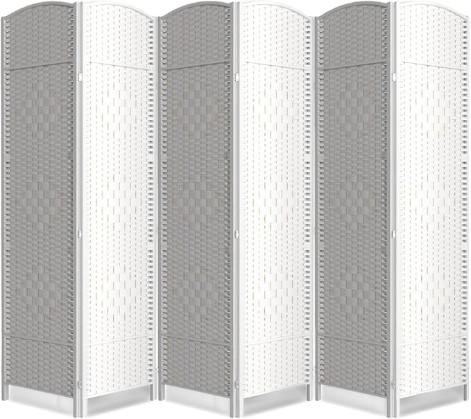 6 Panel Room Divider,6Ft Folding Privacy Screen,Tall - Extra Wide Foldable Panel Partition Wall Divider with Diamond Double-Weaved Hand-Woven Design Room Screen Divider