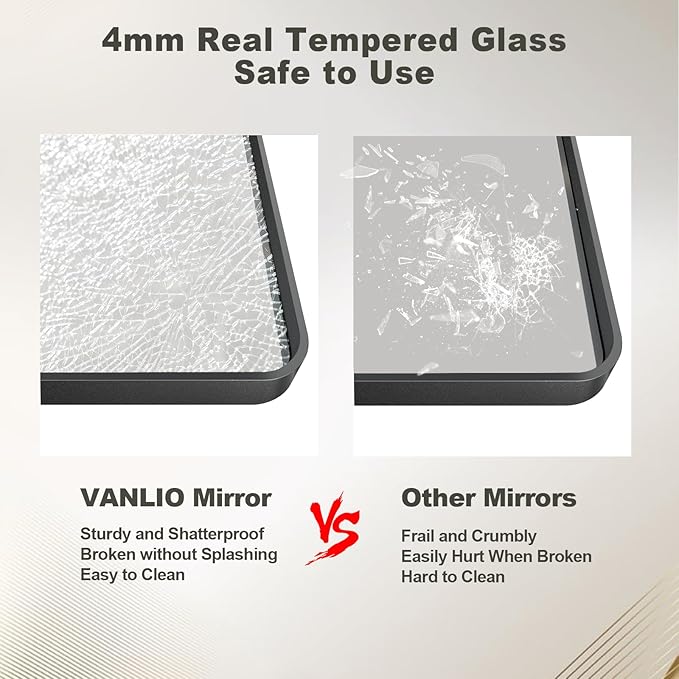 24x32 Inch Black Framed Bathroom Mirror for Wall, Matte Black Metal Wall Mirror, Black Rectangle Vanity Mirror, Tempered Glass, Anti-Rust, Hangs Vertically or Horizontally