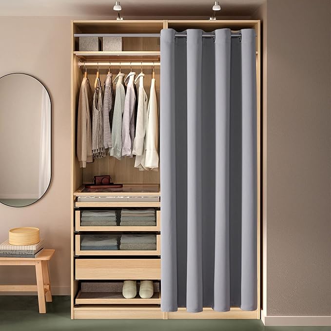 ChrisDowa Blackout Door Curtains for Doorway Privacy, Grommet Closet Curtains for bedroom closet door, Thermal Insulated Temporary Doorway Cover Room Divider Drapes (1 Panel, Light Grey, 52 x 80 Inch)