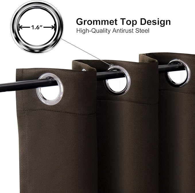 ChrisDowa Blackout Curtains 36 Inches Long for Living Room, Grommet Thermal Insulated Room Darkening Curtains for Bedroom (1 Panel Set, Brown, 52W x 36L)