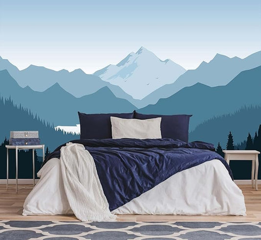 Modern Mountain Wallpaper Natural Landscape Woodland Lake Wall Mural for Bedroom Living Room (Not Self-Adhesive)