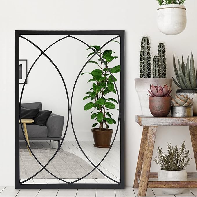 Black Rectangle Wall Mirror, Farmhouse Decorative Mirror for Entryway, Living Room, Dining Room,Bedroom, Hallway, Fireplace, Accent Wall Decor (Black2, 34'' x 24'')