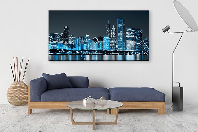 NAN Wind Modern Office Decor Chicago Skyline Canvas Art Chicago City Center Skyline Canvas Prints Cityscape Wall Decorations Blue Wall Decor for Living Room Pictures for Bedroom Decorations