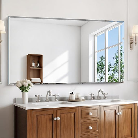KOCUUY Beveled Mirror, 55x30 Inch Large Frameless Bathroom Mirror for Over Sink, Upgraded Shatterproof Beveled Unframed Design Mirror for Bathroom, Bedroom, Hang Horizontal/Vertical