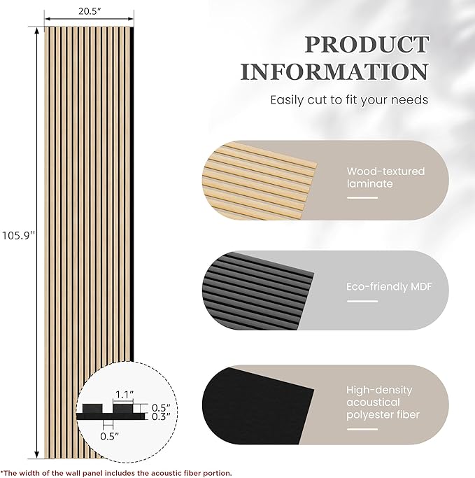 2 Pack 105.9" x 20.5" x 0.8" Acoustic Wall Panels Sound Absorbing, Wood Slat Wall Panels for Wall Decor, Soundproof Wood Wall Panels, Rustic Oak