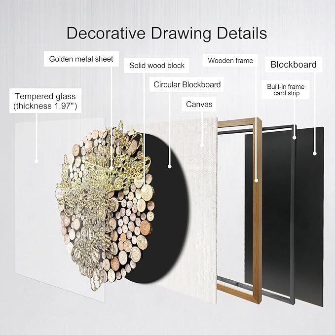 BrightA 3D Textured Wood Block Wall Art - Hand-Assembled Timber Base with Golden Vine Metal Accents, Tempered Glass & Solid Wood Frame Contemporary Decorfor Living Room Office 31.5"x31.5"