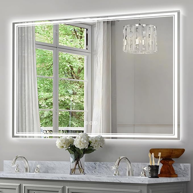 48x30 Inch LED Bathroom Mirror with Frontlit & Backlit（Independent Control）, Lighted Mirror for Bathroom Wall with 3-Color Dimmable & Anti-Fog, Vanity Mirror with Lights