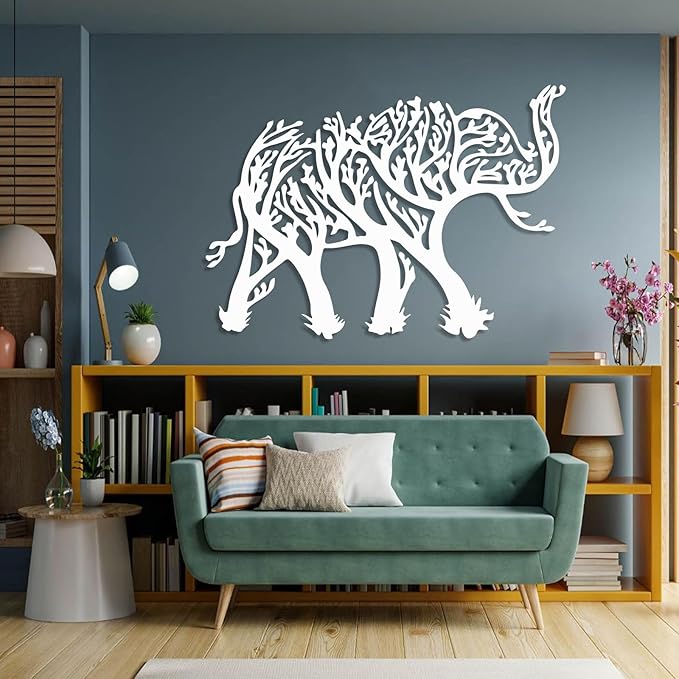 OSTCAL Metal Elephant Wall Decor, Metal Elephant Tree Wall Art, Geometric Elephant and Tree Decor, Animal Wall Art, Metal Wall Art, Wildlife Lover Gift, Home Decor (Gold, 41"x29" | 105x74cm)