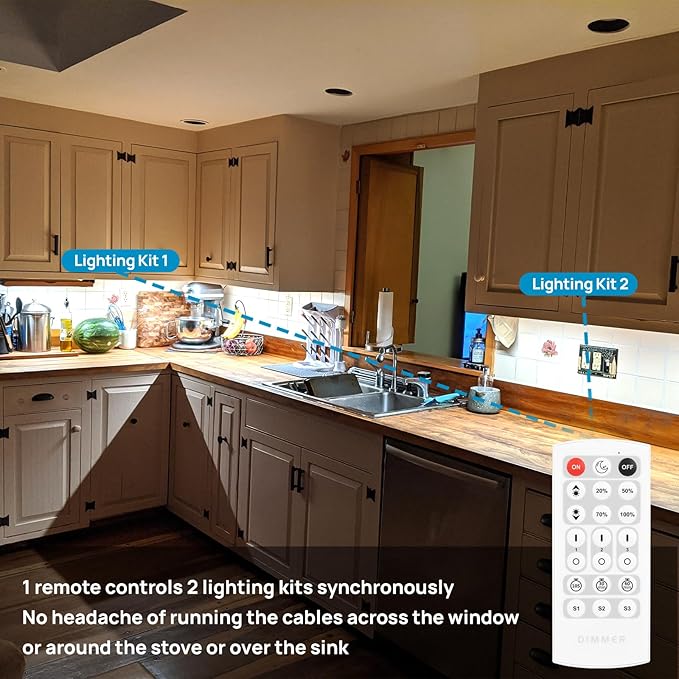 Litever Under Cabinet Lights Plug in. Slim. Super Bright. 21W. Dimmable. 1 Remote Controls Multiple Lighting Kits Synchronously. Perfect for Kitchen Under Cabinets, Over Counter Lights.Daylight 5000K.