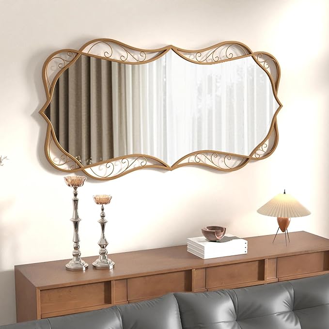 Bathroom Matt-Gold Wall Mirror: 30"x60" Vintage Large Mirror for Wall - Vertical or Horizontal Hanging - Home Decor for Living Room/Entryway/Fireplace/Hallway