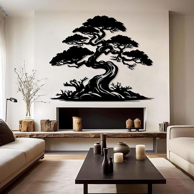 LARNT Tree of Life Metal Wall Art, Tree of Life Decor, Metal Branch Art for Wall, Nature Hanging, Farmhouse Sign, Living Room Wall Decor (Black 2, 41L x 35W)