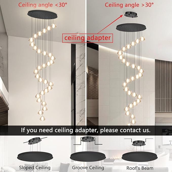 197'' Long Large Crystal Chandeliers 25-Lights LED Chandeliers for High Ceiling Handing Light Fixture for Entrance Hallway Foyer Staircase